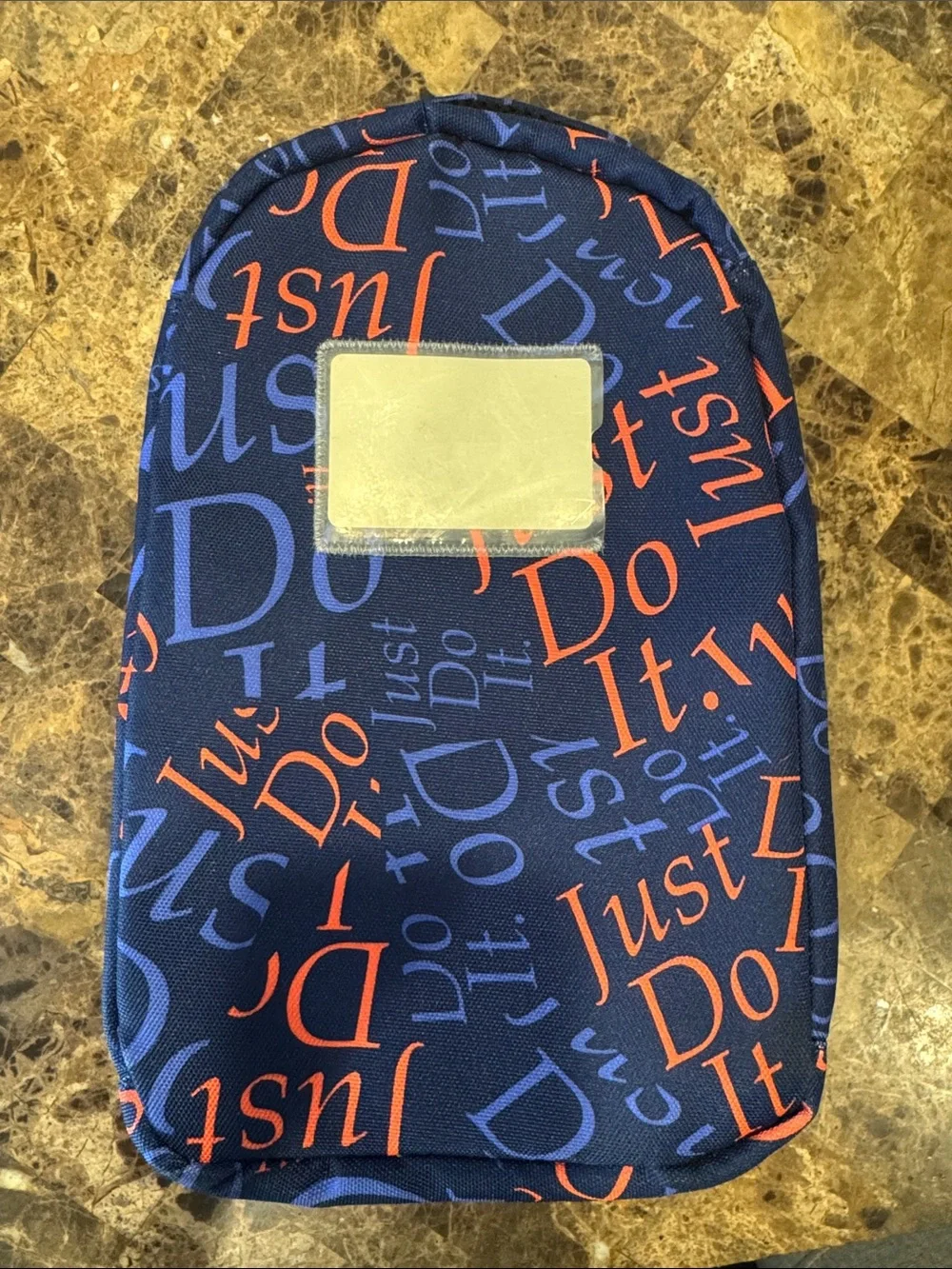 Nike Blue Insulated Lunch Bag with Orange 'Just Do It' Script and White Swoosh